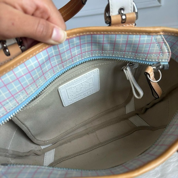 Coach Plaid Tattersall Blue Mini Tote Bag with Leather Handles - Picture 8 of 8